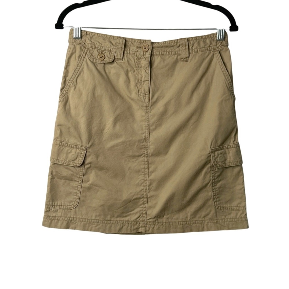 Vtg J. Crew 2005 Khaki Utility Cargo Mini Skirt 2 100% Cotton Y2K Safari Granola